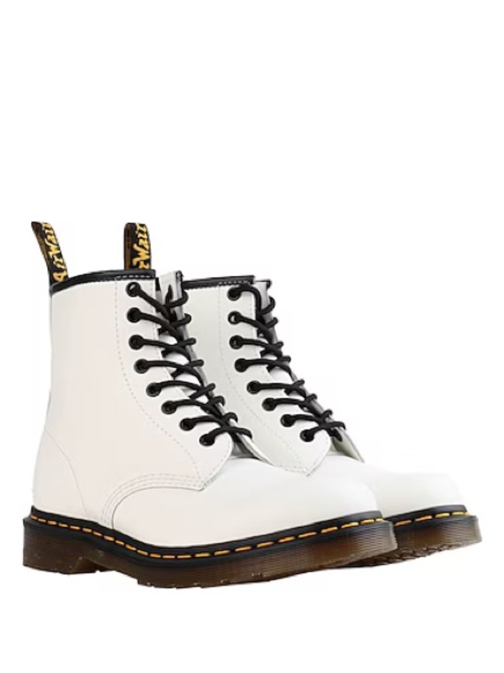 Dr. Martens | Women’s White Leather Lace-Up Calf Boot Black Trim Laces Size 5